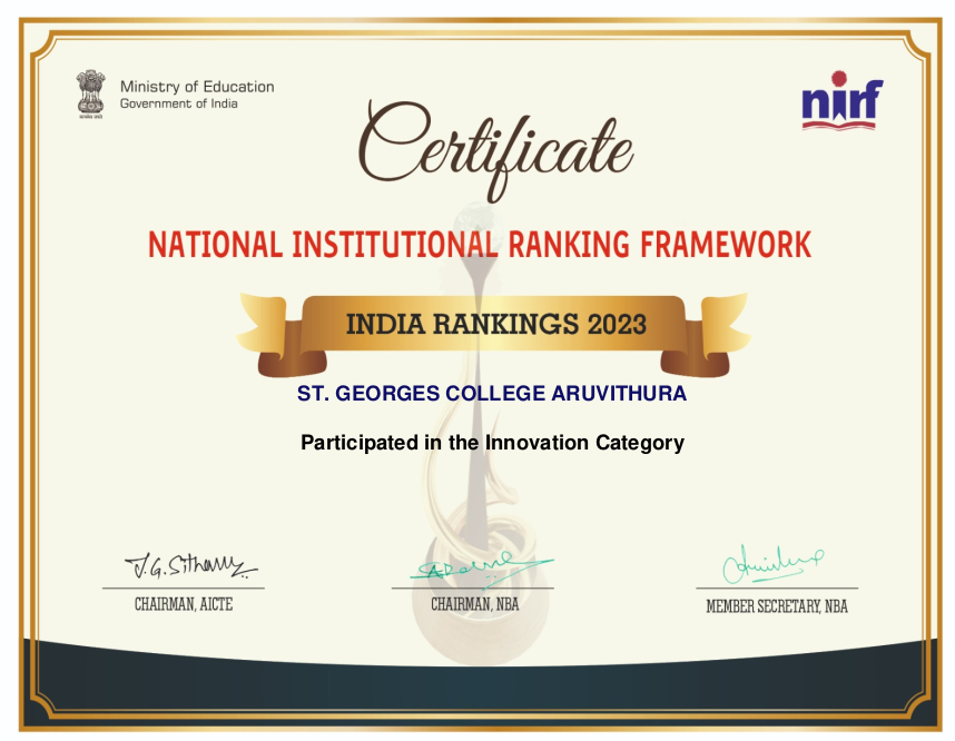 NIRF Innovation Category Certificate